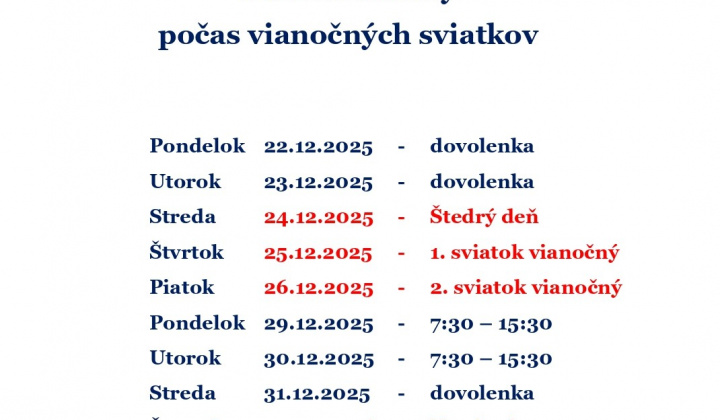 Fotka - Úradné hodiny obecného úradu počas vianočných sviatkov