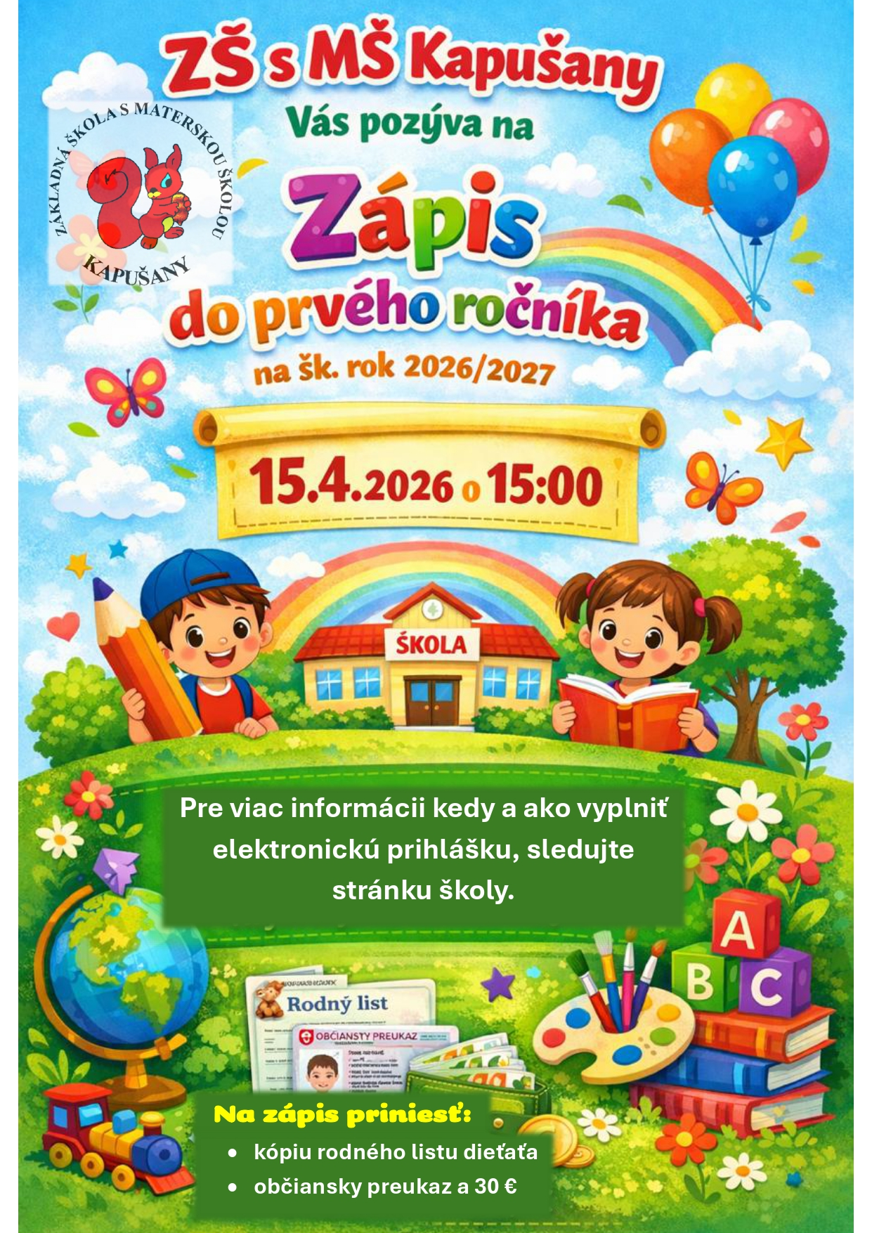 Fotka - Zápis do 1. ročníka ZŠ na šk. rok 2026/2027