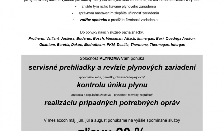 Fotka - Ponuka firmy PLYNOMA - servisné prehliadky a revízie