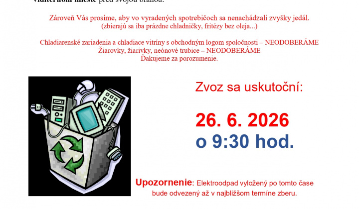 Fotka - Zvoz nefunkčných elektrospotrebičov 26.6.2026